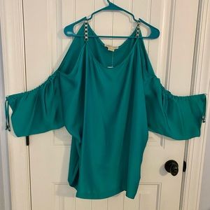 Michael Kors Turquoise Chain Link Cold Shoulder Top